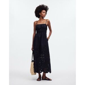NWT Madewell Embroidered Tank Midi Dress in Black Poplin 0